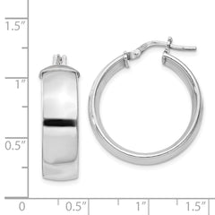 QE11543 Sterling Silver Rhodium-plated 7.5x25mm Hoop Earrings