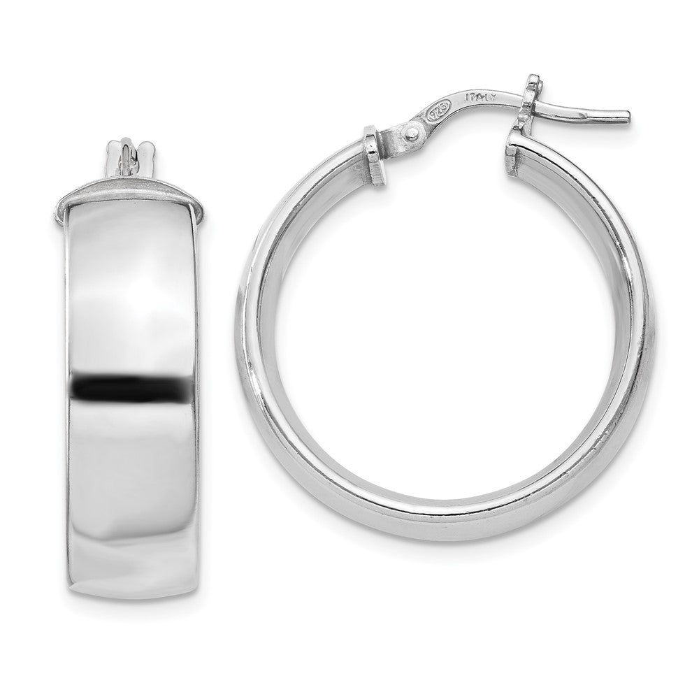 QE11543 Sterling Silver Rhodium-plated 7.5x25mm Hoop Earrings