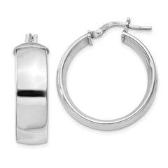 QE11543 Sterling Silver Rhodium-plated 7.5x25mm Hoop Earrings