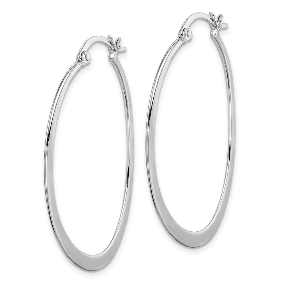 QE11596 Sterling Silver Rhodium-plated Polished Oval Hoop Earrings