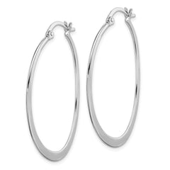 QE11596 Sterling Silver Rhodium-plated Polished Oval Hoop Earrings