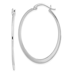 QE11596 Sterling Silver Rhodium-plated Polished Oval Hoop Earrings