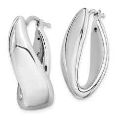 QE11631 Sterling Silver RH-plated Polished Twist Hollow Oval Hoop Earrings