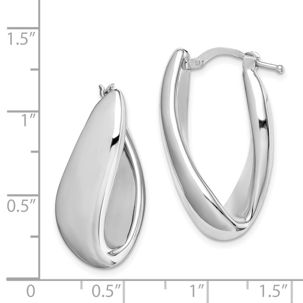 QE11631 Sterling Silver RH-plated Polished Twist Hollow Oval Hoop Earrings