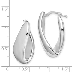 QE11631 Sterling Silver RH-plated Polished Twist Hollow Oval Hoop Earrings