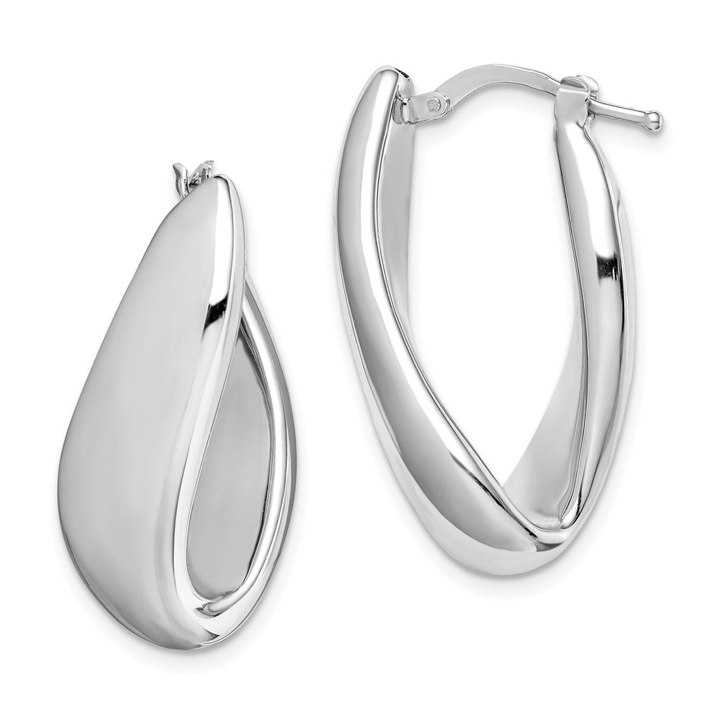 QE11631 Sterling Silver RH-plated Polished Twist Hollow Oval Hoop Earrings