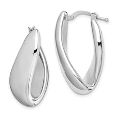QE11631 Sterling Silver RH-plated Polished Twist Hollow Oval Hoop Earrings