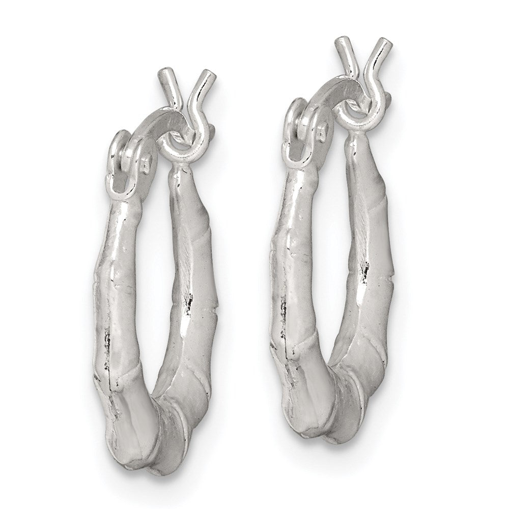 QE11634 Sterling Silver Polished Bamboo Hoop Earrings