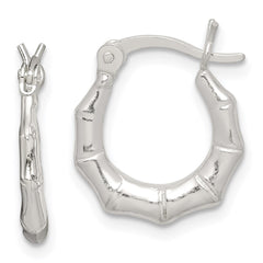 QE11634 Sterling Silver Polished Bamboo Hoop Earrings