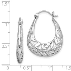 QE11647 Sterling Silver Rhodium-plated Polished Leaves Oval Hoop Earrings