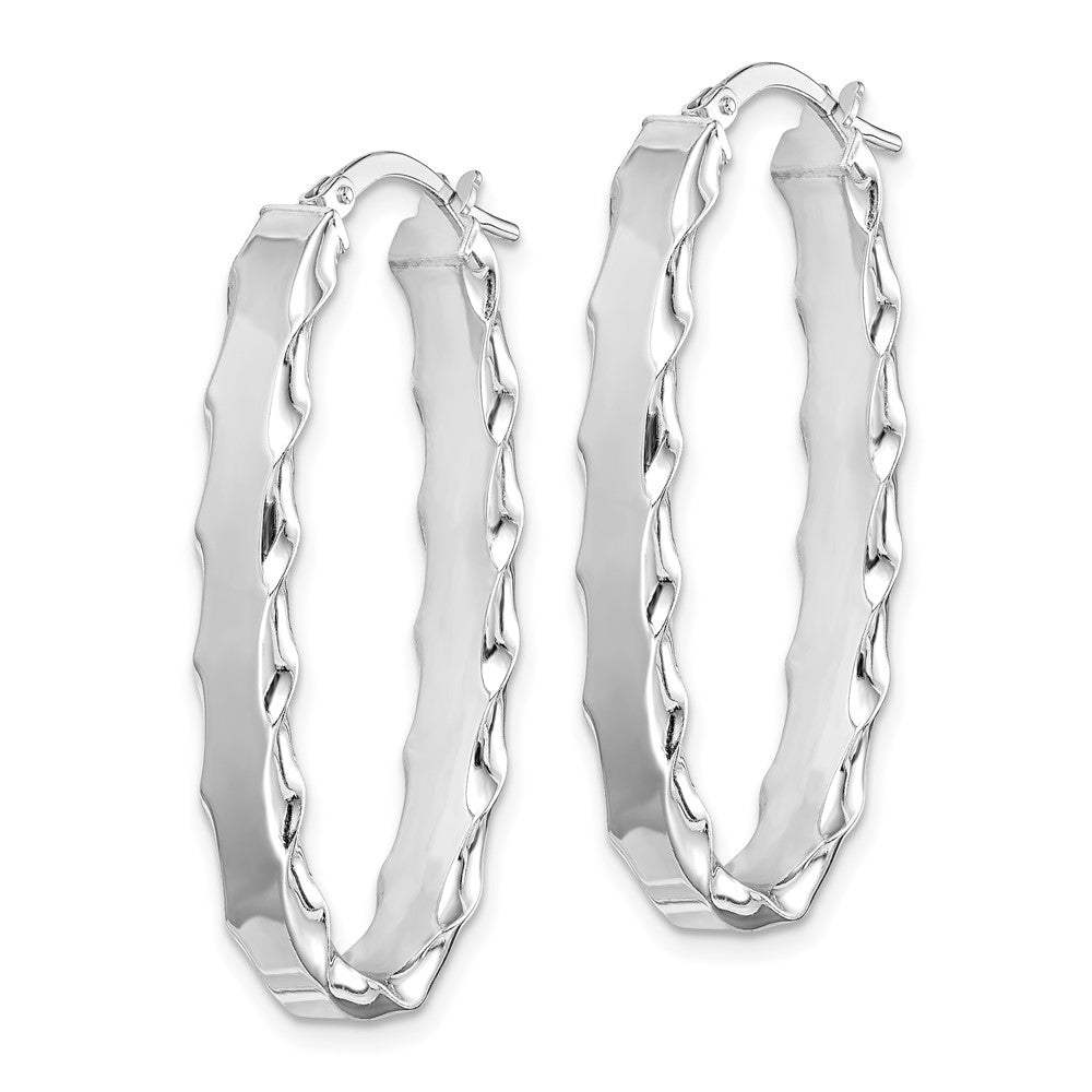 QE11676 Sterling Silver RH-plated Scalloped Edge 5mm Oval Hoop Earrings