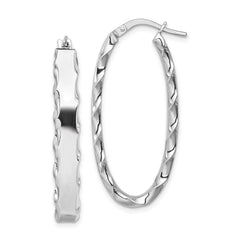 QE11676 Sterling Silver RH-plated Scalloped Edge 5mm Oval Hoop Earrings