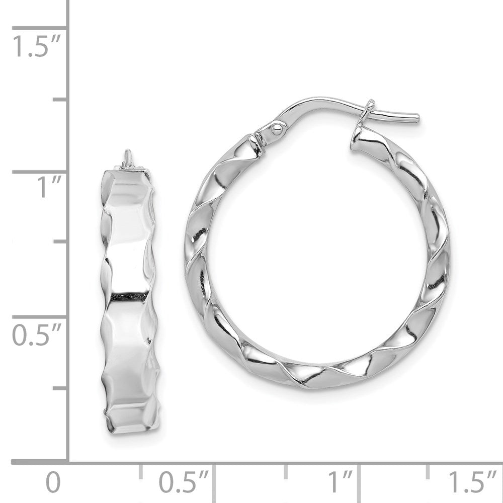 QE11678 Sterling Silver RH-plated Scalloped Edge 5mm Round Hoop Earrings