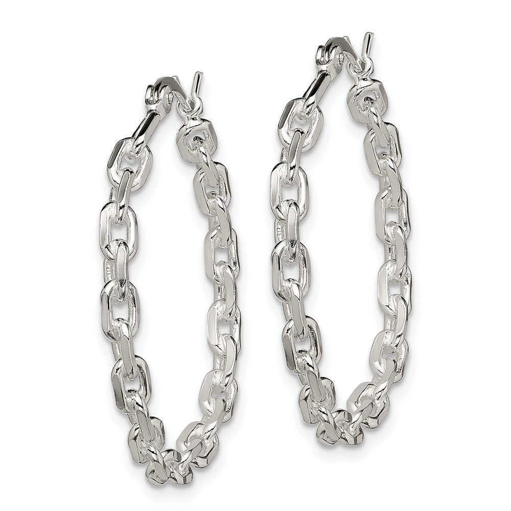 QE11687 Sterling Silver Polished Cable Chain 3x30mm Hoop Earrings