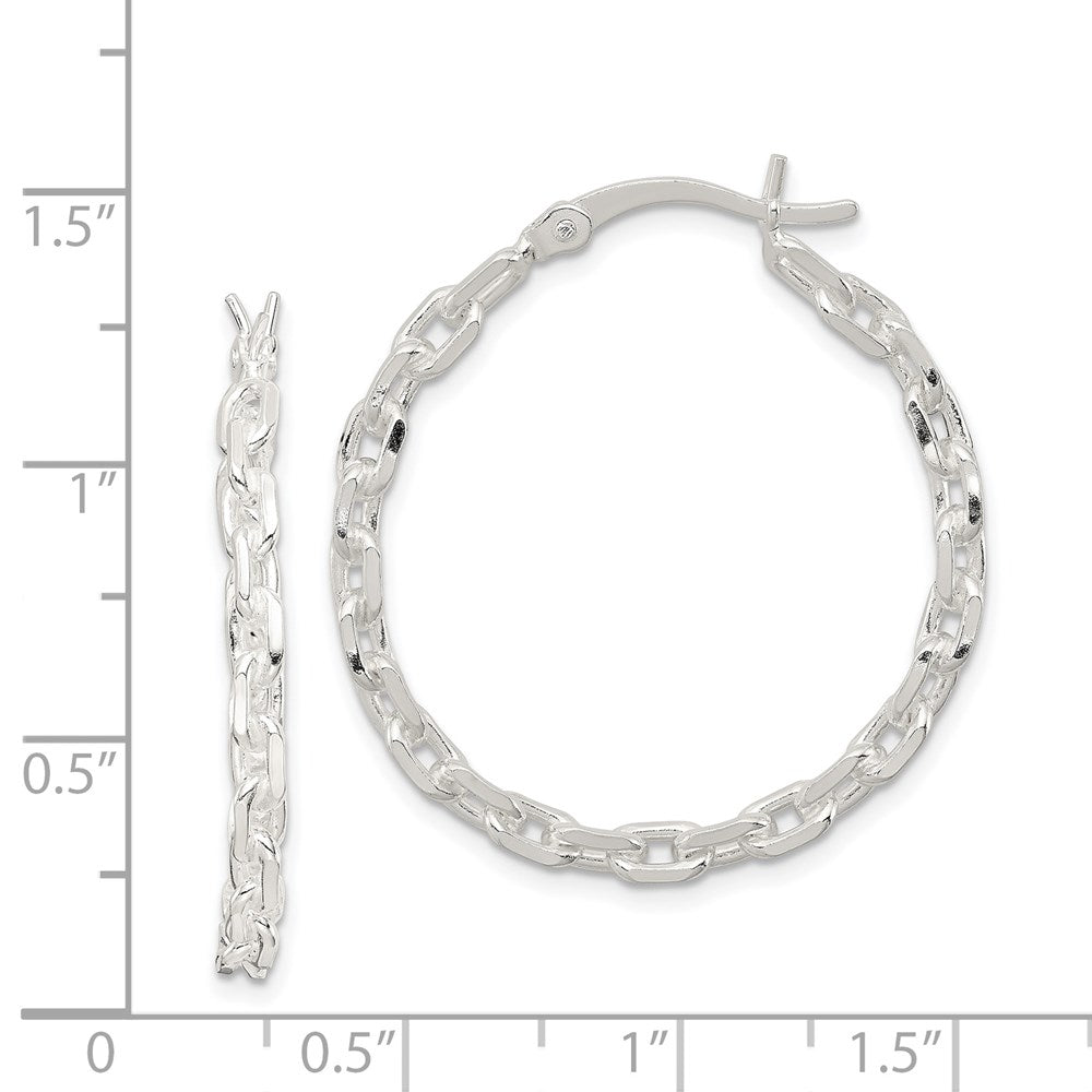 QE11687 Sterling Silver Polished Cable Chain 3x30mm Hoop Earrings