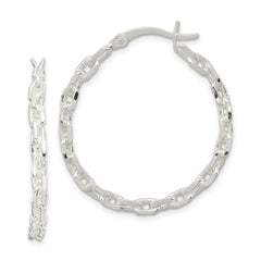 QE11687 Sterling Silver Polished Cable Chain 3x30mm Hoop Earrings