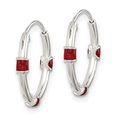 QE11706 Sterling Silver Polished Red Enamel Endless Hoop Earrings