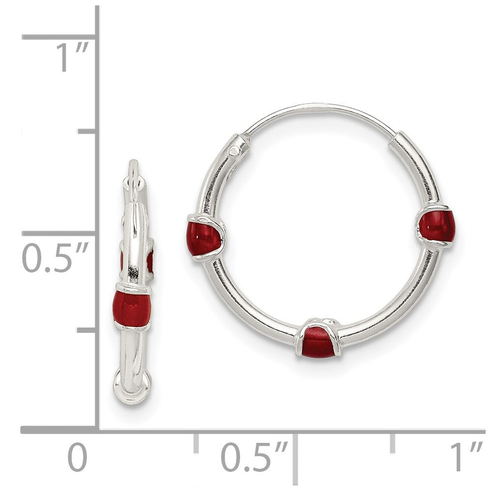 QE11706 Sterling Silver Polished Red Enamel Endless Hoop Earrings