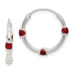 QE11706 Sterling Silver Polished Red Enamel Endless Hoop Earrings