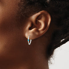 QE11707 Sterling Silver Polished Light Blue Enamel Endless Hoop Earrings