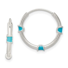 QE11707 Sterling Silver Polished Light Blue Enamel Endless Hoop Earrings