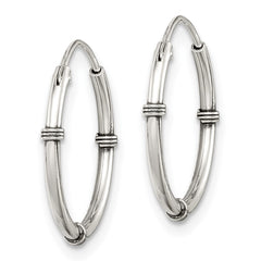 QE11708 Sterling Silver Polished and Antiqued Endless Hoop Earrings
