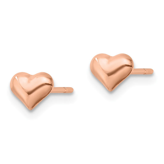 QE11764RP Sterling Silver Rose-tone Puffed Heart Post Earrings