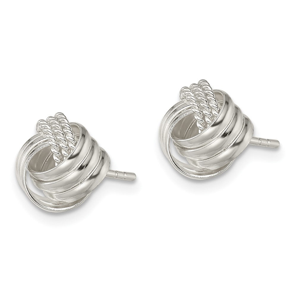 QE11775 Sterling Silver Polished and Textured Knot Post Earrings