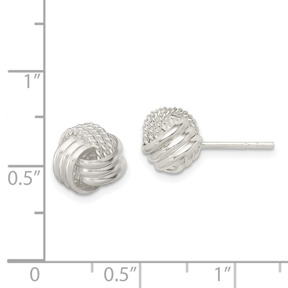 QE11775 Sterling Silver Polished and Textured Knot Post Earrings