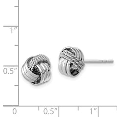 QE11783 Sterling Silver Rhodium-plated Polished Twisted Knot Post Earrings