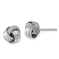 QE11783 Sterling Silver Rhodium-plated Polished Twisted Knot Post Earrings