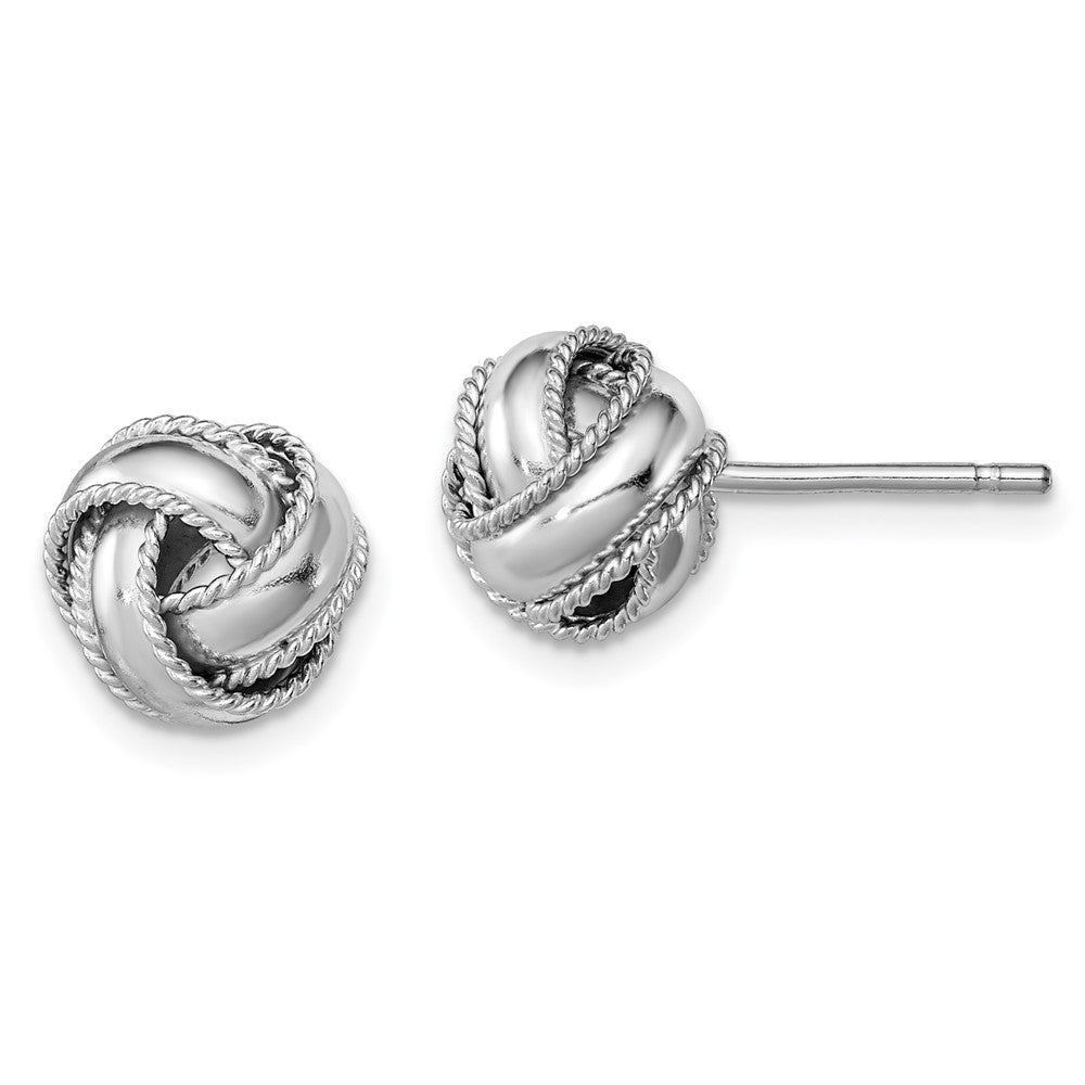 QE11784 Sterling Silver Rhodium-plated Rope Edged Knot Post Earrings