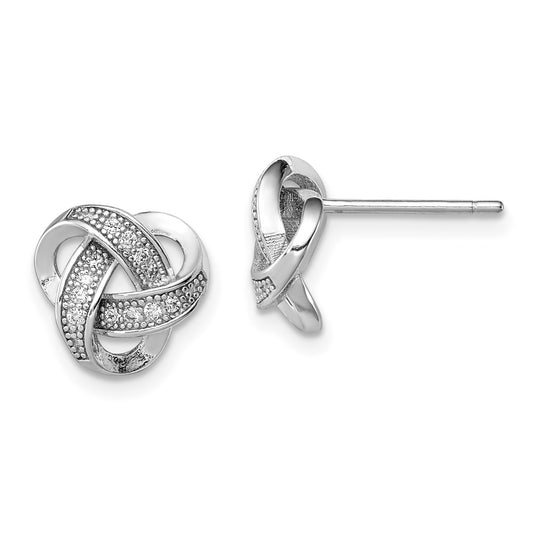 QE11797 Sterling Silver Rhodium-plated CZ Micropav������ Love Knot Post Earrings