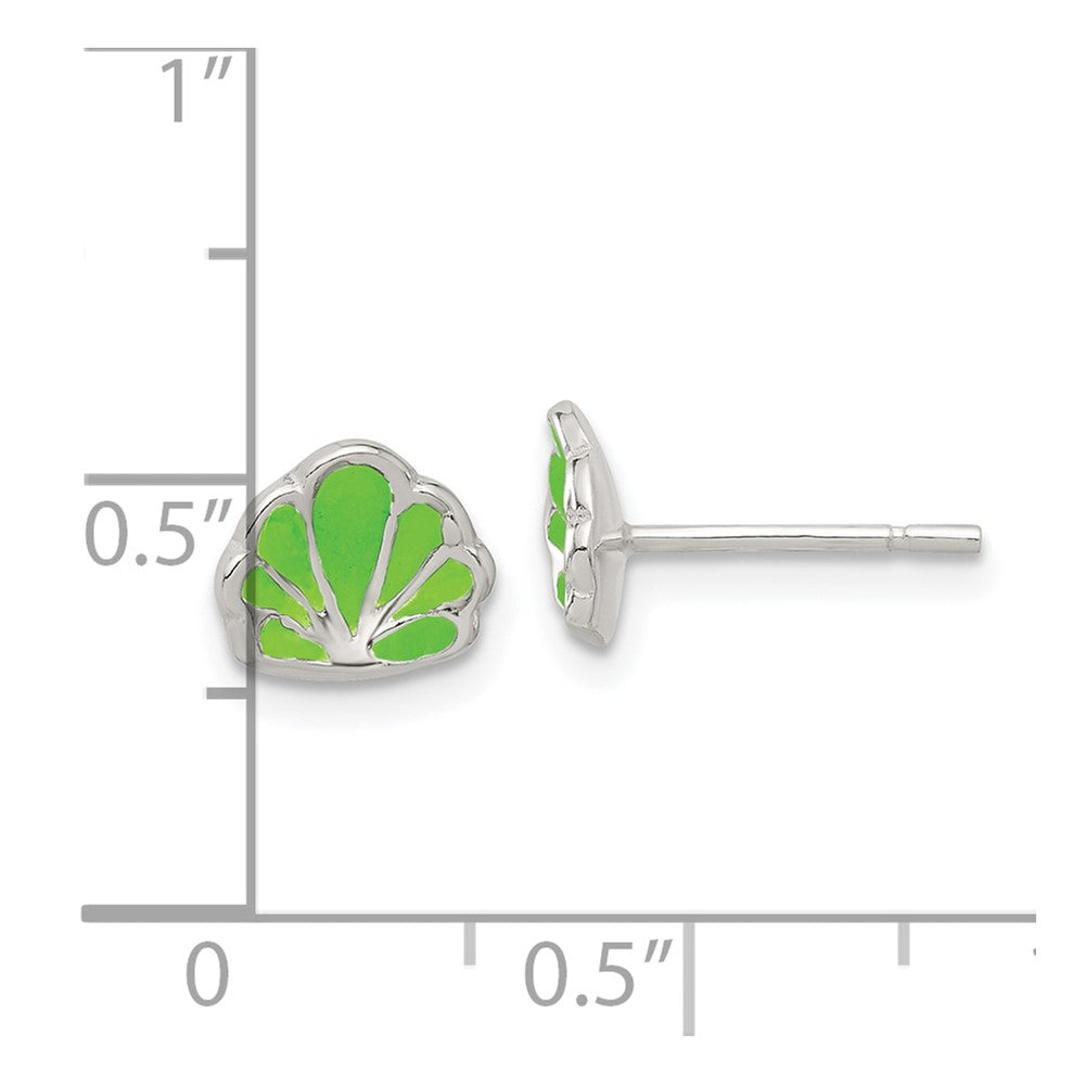 QE11805 Sterling Silver Polished Enamel Seashell Post Earrings