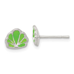QE11805 Sterling Silver Polished Enamel Seashell Post Earrings