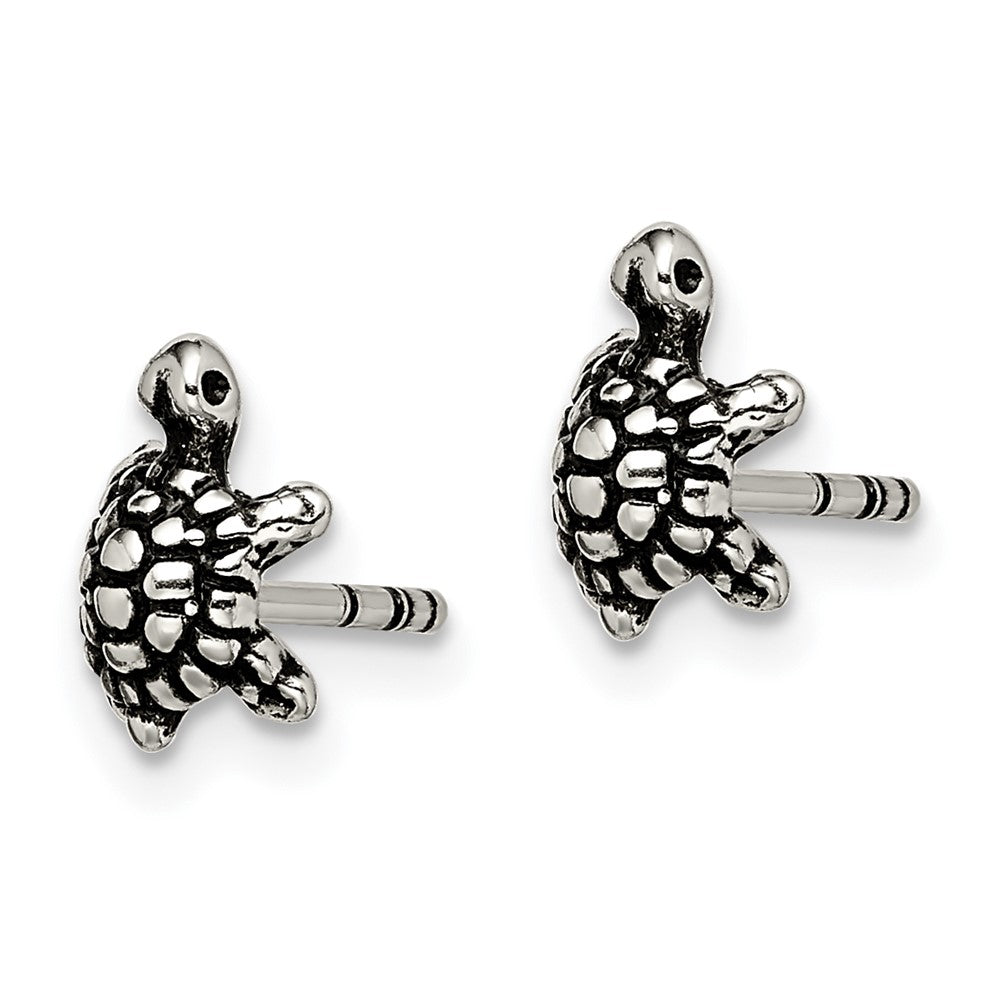 QE11808 Sterling Silver and Antiqued Turtle Post Earrings