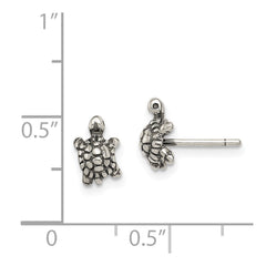 QE11808 Sterling Silver and Antiqued Turtle Post Earrings