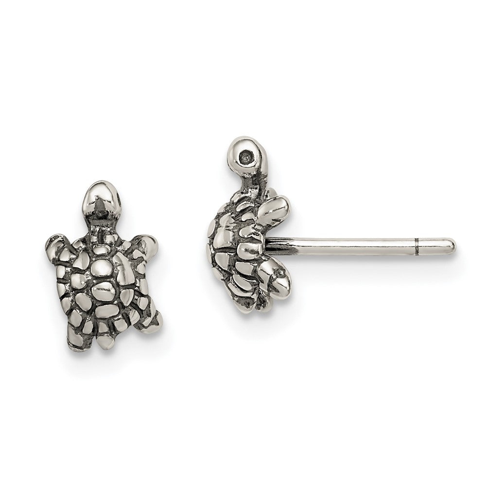 QE11808 Sterling Silver and Antiqued Turtle Post Earrings