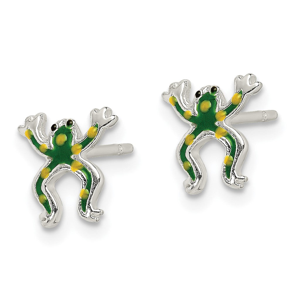 QE11813 Sterling Silver Polished Enamel Frog Post Earrings