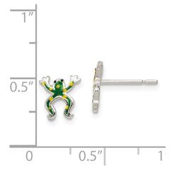 QE11813 Sterling Silver Polished Enamel Frog Post Earrings
