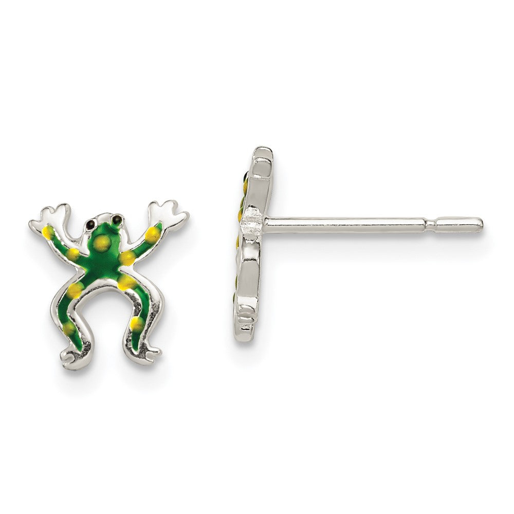 QE11813 Sterling Silver Polished Enamel Frog Post Earrings