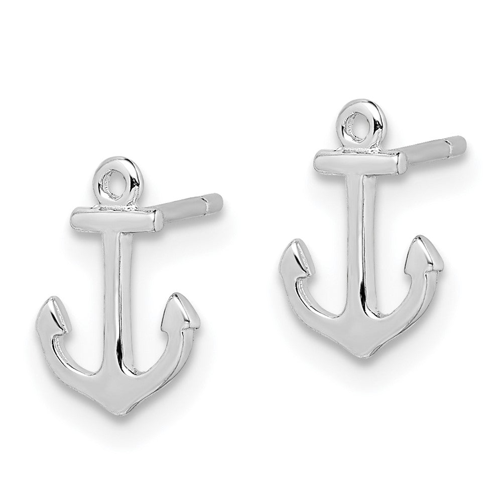 QE11816 Sterling Silver Rhodium-plated Polished Anchor Post Earrings