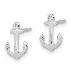 QE11816 Sterling Silver Rhodium-plated Polished Anchor Post Earrings