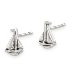 QE11820 Sterling Silver Polished and Antiqued Sailboat Post Earrings
