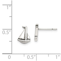 QE11820 Sterling Silver Polished and Antiqued Sailboat Post Earrings