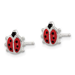 QE11826 Sterling Silver Polished Enamel Ladybug Childs Post Earrings