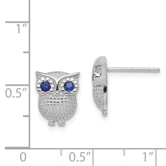 QE11832 Sterling Silver RH-plated Blue Glass Owl Post Earrings