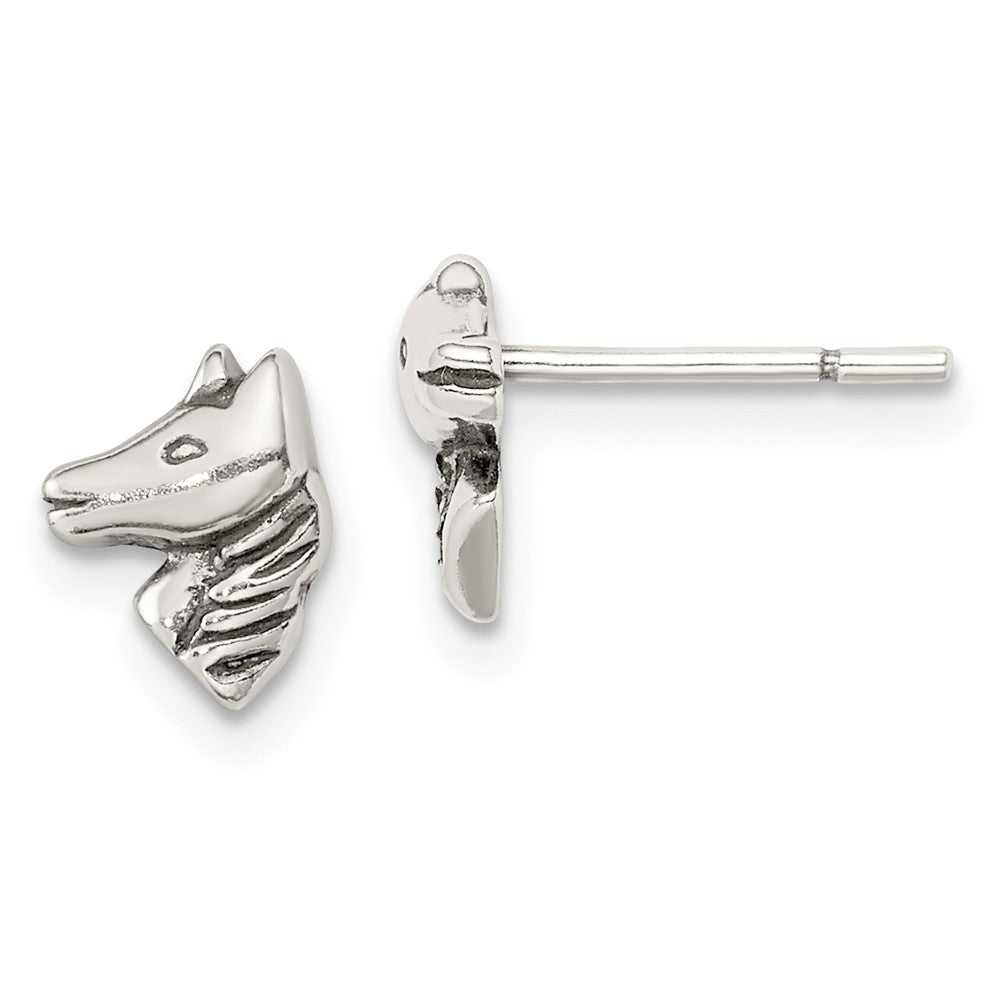 QE11835 Sterling Silver Polished and Antiqued Horse Post Earrings