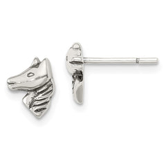 QE11835 Sterling Silver Polished and Antiqued Horse Post Earrings