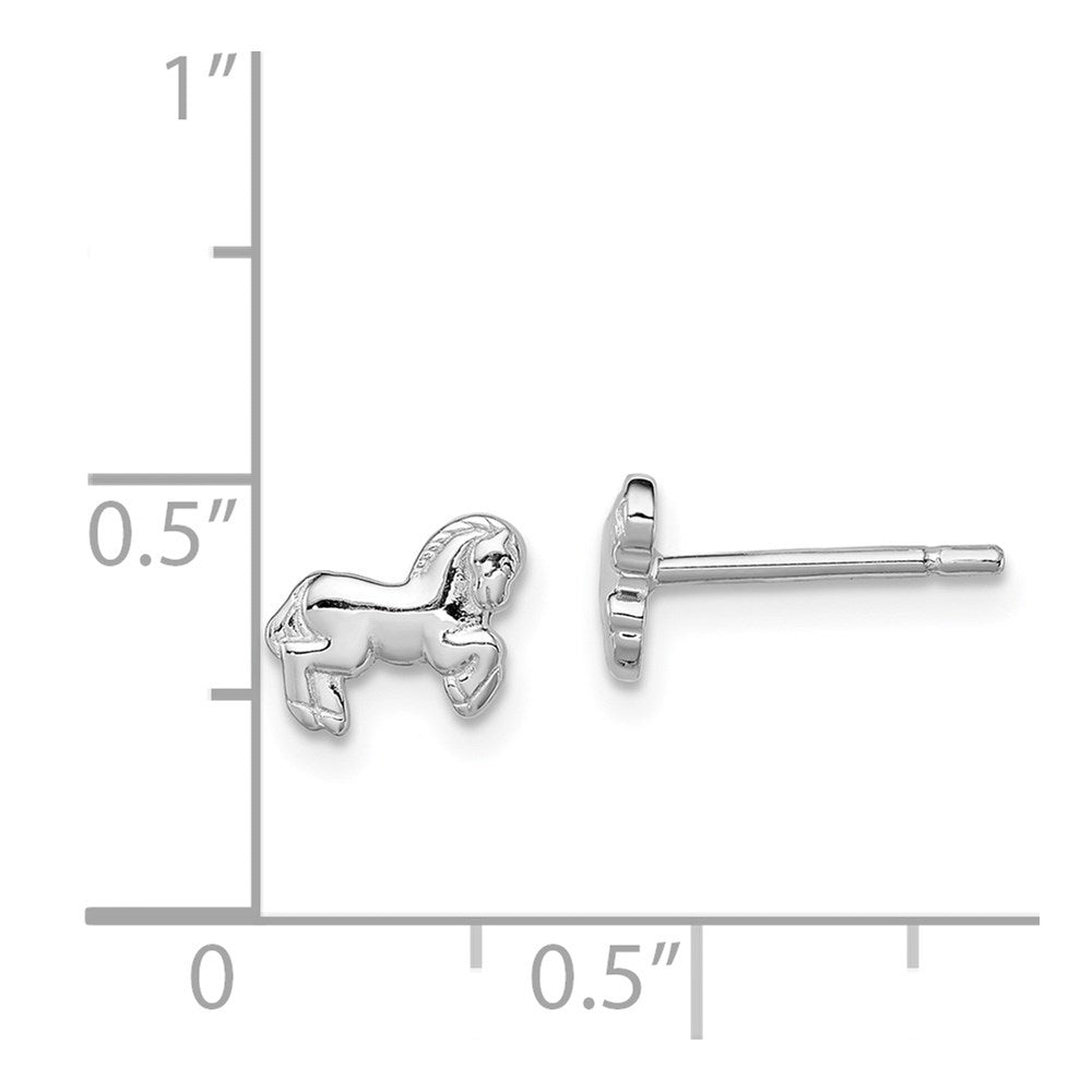 QE11836 Sterling Silver Rhodium-plated Children's Horse Post Earrings